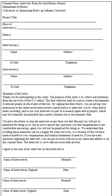 Oral History Consent Form