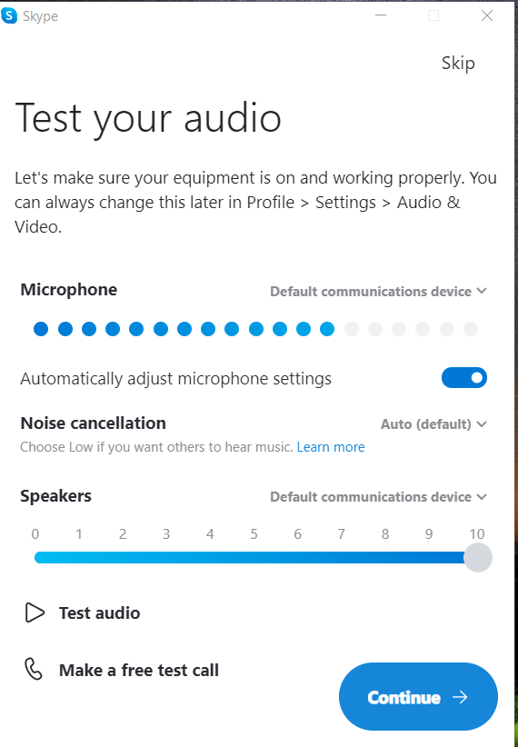 Test the Audio Setting of your Skype Account